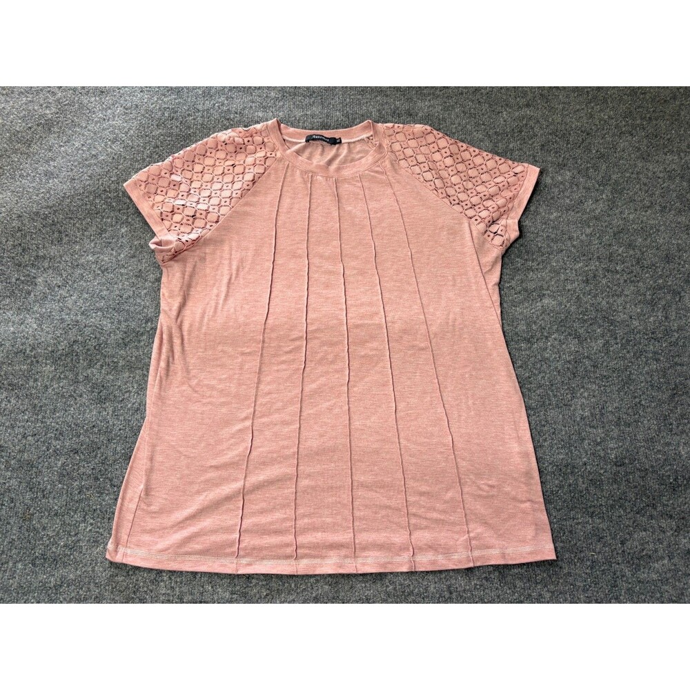 Automet Top Womens XL Pink Short Sleeve Lace Shoulders Polyester Rayon Blouse